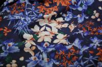 ткань синий лен с цветами