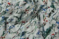 ткань белый штапель с цветочками и травинками Италия