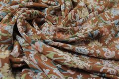 ткань крепдешин с цветами на коричневом фоне Италия