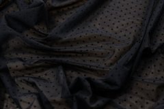 ткань черная сетка  в горошек Италия