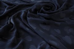 ткань шелк черно-синий с сердцами Италия