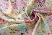 ткань разноцветный лен с цветами