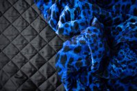 ткань бархатная стежка синего цвета с леопардом
