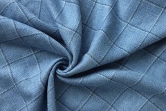 ткань голубой костюмный лен с шелком в клетку Италия