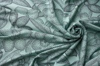 ткань шелковый сатин с цветами на мятном фоне