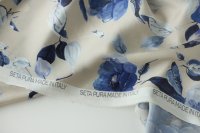ткань бежевый сатин с синими цветами