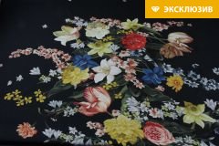 ткань черный шелк с яркими цветами (купон) Италия