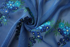 ткань голубая сетка вышитая цветами (P.A.R.O.S.H.) Италия