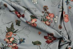ткань серое кади с цветами кади полиэстер цветы серая Италия