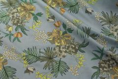 ткань плательная вискоза сорочечная вискоза цветы голубая Италия