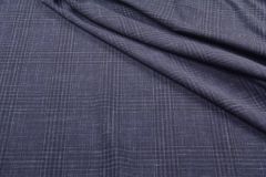ткань синяя шерсть со льном костюмно-плательная шерсть в клетку синяя Италия