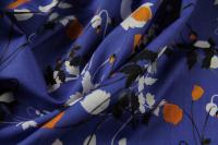 ткань синий поплин с оранжевыми цветами