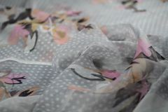 ткань шелковая органза в горошек с цветами Италия