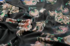 ткань креповая коричневая вискоза с цветами Италия
