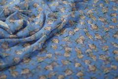 ткань васильковый шифон с мелкими цветочками шифон шелк цветы голубая Италия