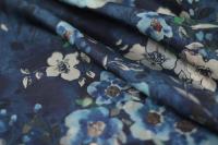 ткань синий хлопок с шелком с цветами