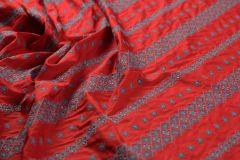 ткань красное шитье с узором в полоску шитье хлопок   красная Италия