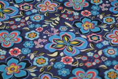 ткань синий хлопковый трикотаж с цветами Ратти Италия