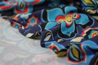 ткань синий хлопковый трикотаж с цветами