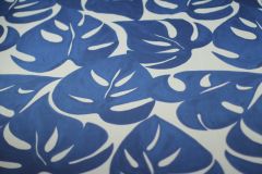 ткань белый поплин с листьями монстеры василькового цвета поплин хлопок цветы синяя Италия
