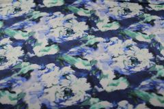 ткань суховатый шелк с акварельными цветами креп шелк цветы синяя Италия