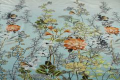 ткань купонный шелк с цветами (купон 1.18) сатин шелк цветы голубая Италия