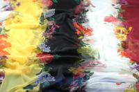 ткань шёлковый шифон  в полоску с цветами