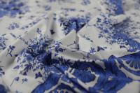 ткань белый поплин с синими цветами