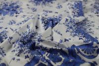 ткань белый поплин с синими цветами