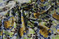 ткань атлас из хлопка с шелком (желто-сине - зеленые цветы)
