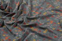 ткань штапель хаки  с мелкими красными цветами