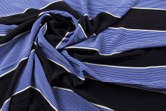 ткань шелковый крепдешин в черно-синюю полоску крепдешин шелк в полоску синяя Италия
