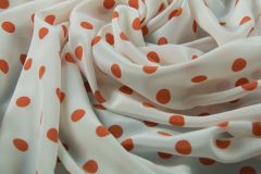 ткань шелковый крепдешин в оранжевый горох Италия