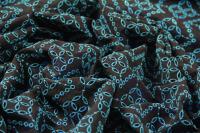 ткань шитье черного цвета с бирюзовыми цветами