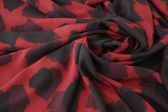ткань красный крепдешин с черными абстрактными листьями Италия