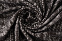ткань шерсть в черно-белую клетку (вафельная) костюмно-плательная шерсть в клетку серая Италия