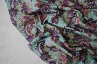 ткань хлопковый трикотаж футер с чернильными цветами на мятном фоне
