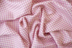 ткань шерсть бело-розовая в гусиную лапку костюмно-плательная шерсть в клетку розовая Италия