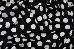 ткань черный шелк с эластаном в крупный белый горох костюмно-плательная шелк в горошек черная Италия