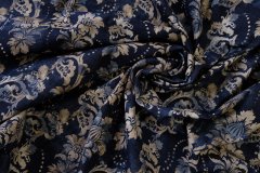 ткань джинсовая ткань с эластаном с цветами на синем фоне Италия