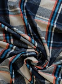 ткань пальтовая шерсть в крупную клетку сине-песочная