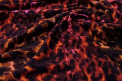 ткань крепдешин с акварельным принтом леопард оранжево-красный Италия