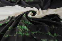 ткань крепдешин с рисунком тай-дай черный зеленый белый (купон)