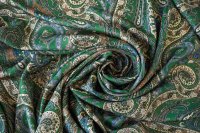 ткань шелковый твил хвойно-зеленого цвета с пейсли и фазанами (купон) (в 2х кусках: 2.35ми 1.0м)