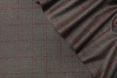 ткань шерсть кофейного цвета в красную клетку костюмно-плательная шерсть в клетку коричневая Италия