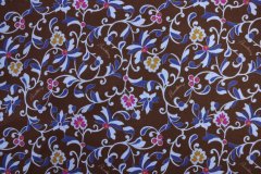 ткань хлопковый поплин коричневого цвета с голубыми цветами поплин хлопок цветы коричневая Италия