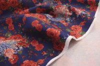 ткань костюмный хлопок с эластаном с цветами и пейсли на синем фоне