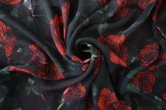 ткань шифон черный с красными розами шифон шелк цветы черная Италия
