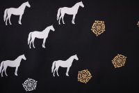 ткань шелковый атлас черный с лошадьми