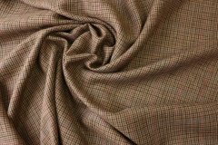 ткань коричневый костюмный шелк со льном в мелкую клетку Италия